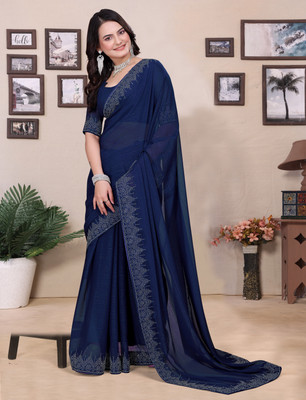 Panghat Enterprise Dyed, Self Design Bollywood Georgette Saree(Blue)