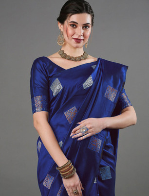 MYTIC Woven Banarasi Art Silk Saree(Blue, Light Blue)