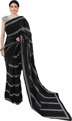 Sanganeri Print Printed Daily Wear Pure Cotton Saree(Black)