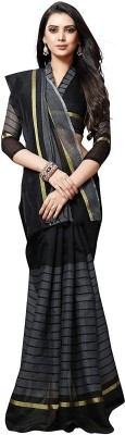 Silkbazar Striped Daily Wear Cotton Silk Saree(Pack of 2, Black)