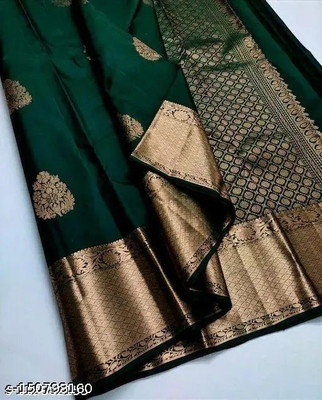 Anahant Creation Self Design Kanjivaram Art Silk Saree(Dark Green)