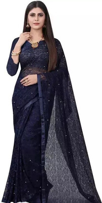 SwiftStyle Self Design Daily Wear Net Saree(Blue)