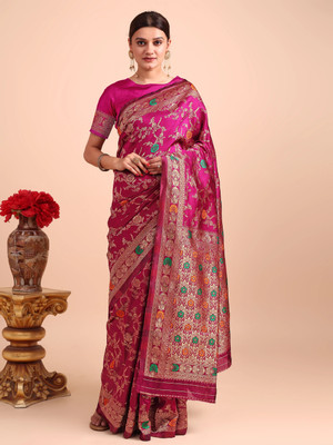 Woven, Embellished Kanjivaram Art Silk, Pure Silk Saree(Purple)
