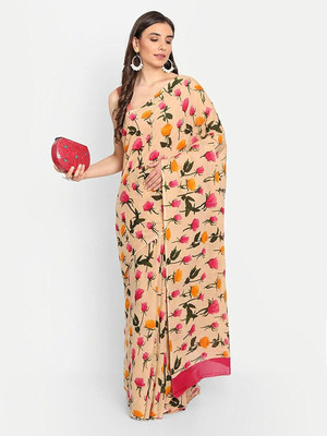 Jaipuri Print Printed, Blocked Printed, Color Block, Dyed, Floral Print Daily Wear Pure Cotton Saree(Pink)
