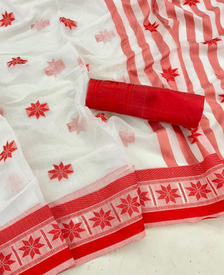 ROSMEAN Floral Print, Woven Daily Wear Organza Saree(White, Red)