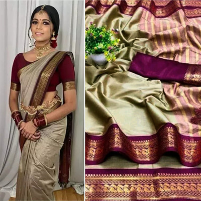 SHIV FASHION Woven Handloom Silk Blend, Cotton Blend Saree(Multicolor)