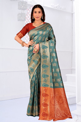 Suali Woven Banarasi Pure Silk Saree(Light Green)