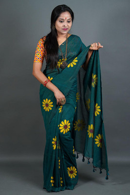 Apu handloom Printed Handloom Pure Cotton Saree(Green)