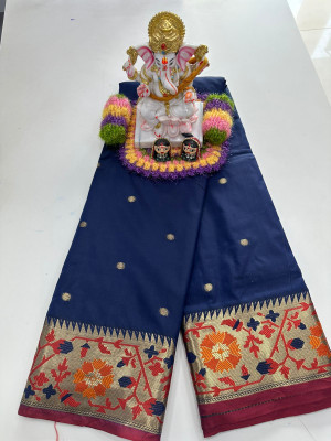 SICHYAH Embellished Paithani Silk Blend Saree(Blue)