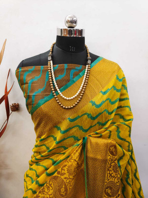 MAANVIT Self Design Kanjivaram Pure Cotton, Cotton Silk Saree(Yellow)