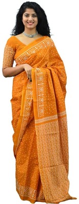 NIKHILAM Printed Daily Wear Pure Cotton Saree(Yellow)