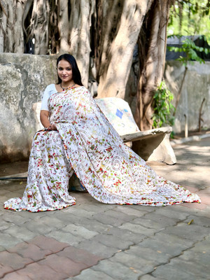 SIFAH FASHION Printed Kalamkari Georgette Saree(Multicolor)