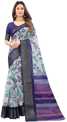 SVB Sarees Printed Bandhani Cotton Blend Saree(Light Blue)