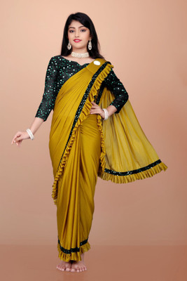 SATVASHIV Solid/Plain, Embellished Bollywood Lycra Saree(Yellow)