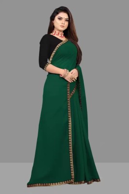 OKTAT Solid/Plain Bollywood Georgette Saree(Green)