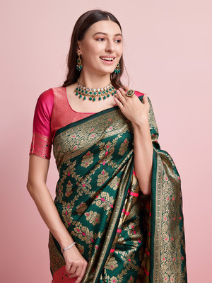 Shreyansh creation Digital Print Banarasi Silk Blend Saree(Green)