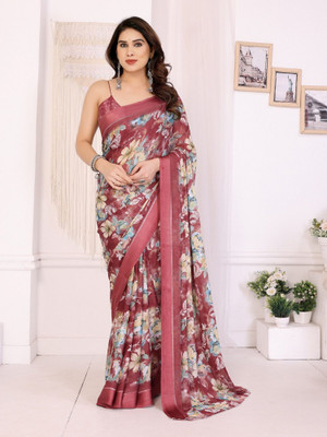 ROOP SUNDARI SAREES Floral Print Daily Wear Silk Blend Saree(Maroon)