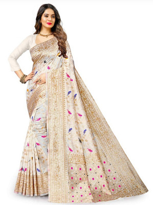 kalhari Woven Banarasi Jacquard, Silk Blend Saree(Cream)