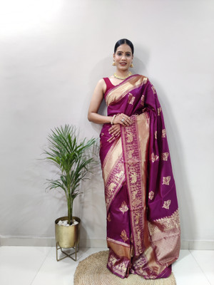 SATVASHIV Self Design Banarasi Pure Silk Saree(Purple)