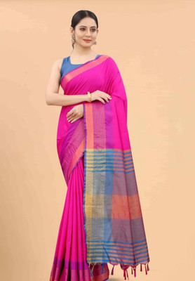 Jyanshu Creation Striped Dharmavaram Cotton Silk Saree(Pink)