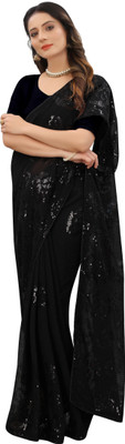 Apnisha Embellished Bollywood Georgette Saree(Black)