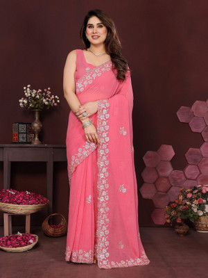 RAJESHWAR FASHION Embellished Bollywood Georgette Saree(Pink)