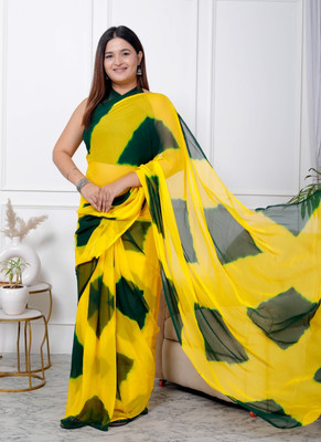 HouseOfCommon Printed, Self Design, Solid/Plain, Digital Print, Woven Daily Wear Chiffon Saree(Yellow)