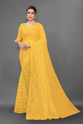 BRAHMANI TEXTILE Self Design Bollywood Net Saree(Yellow)