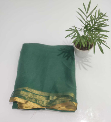 V And V Shop Solid/Plain Bollywood Chiffon Saree(Dark Green)