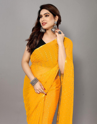 ABRUZZO Embellished Daily Wear Chiffon Saree(Gold)