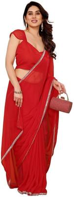 RAJESHWAR FASHION Solid/Plain Daily Wear Georgette Saree(Red)