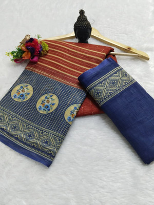 Gajal Printed Daily Wear Cotton Linen, Pure Cotton Saree(Red)