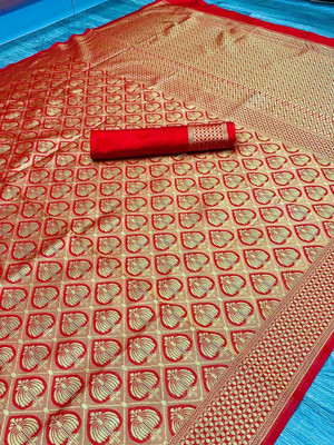 Harshavilla Self Design Banarasi Art Silk Saree(Red)