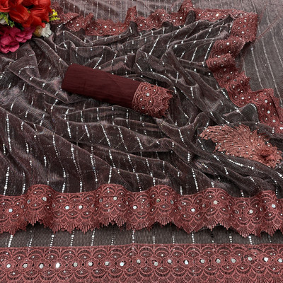 HouseOfCommon Digital Print Daily Wear Lycra Blend Saree(Maroon)