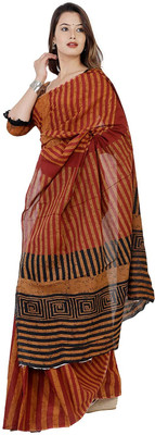 Pinkcity Trade World Printed, Color Block, Blocked Printed Daily Wear Pure Cotton Saree(Brown)