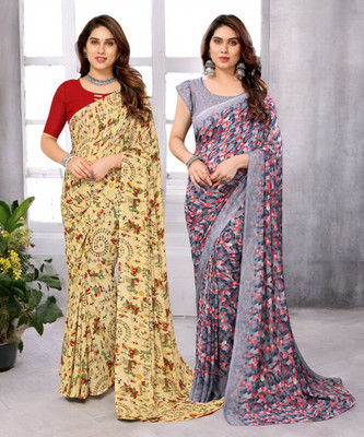 THE URBAN DIVA Printed Bollywood Georgette Saree(Pack of 2, Multicolor)