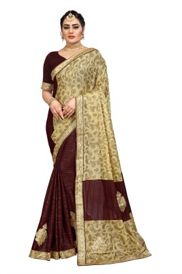 RamKrupa Creation Woven Bollywood Silk Blend Saree(Maroon, Beige)