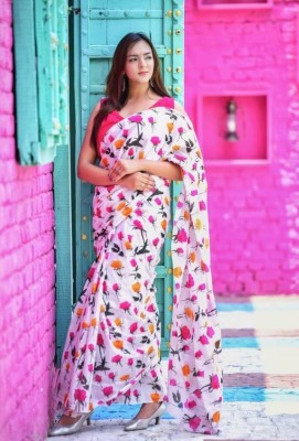 Divastri Blocked Printed, Color Block, Dyed, Floral Print, Printed Daily Wear Pure Cotton Saree(Multicolor)