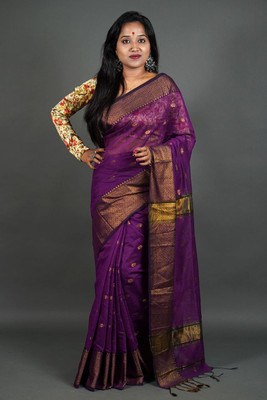 B & R CREATION Woven Handloom Cotton Silk Saree(Magenta)
