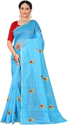 CLARAFASHION Embroidered Bollywood Chanderi Saree(Dark Blue)