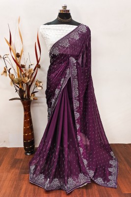 MM VENTURE Embroidered Bollywood Raw Silk Saree(Purple)