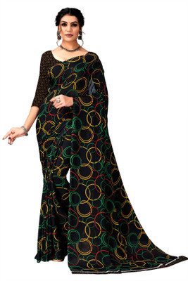 Kanooda Prints Geometric Print Daily Wear Georgette Saree(Black)