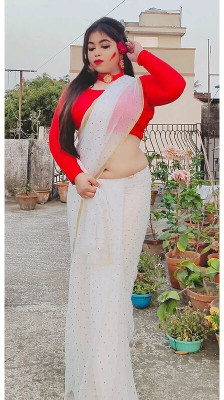mamtasaree Polka Print Daily Wear Net, Chiffon Saree(White)