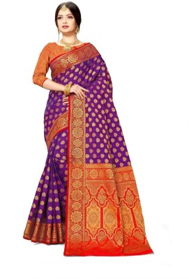 LAVYANSH CREATION Woven, Self Design Banarasi Silk Blend, Jacquard Saree(Purple)