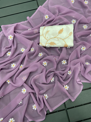 RUDRANI CREATION Embroidered Daily Wear Georgette Saree(Purple)