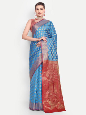 jayant creation Embroidered Daily Wear Silk Blend Saree(Light Blue)