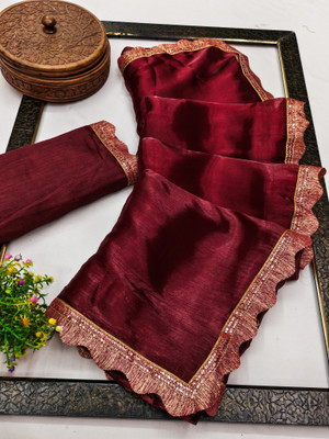 Kanooda Prints Solid/Plain Bollywood Jimmy choo Saree(Maroon)