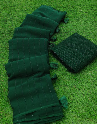 Julee Striped Bollywood Chiffon Saree(Green)