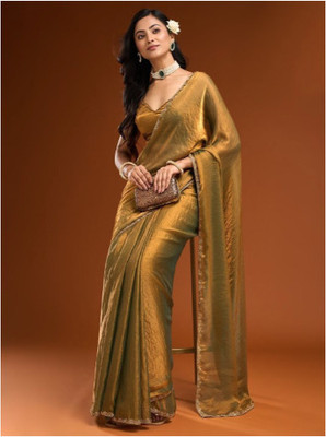 AyushSparsh Solid/Plain Daily Wear Jimmy choo Saree(Gold)