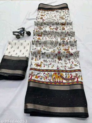 pal fashion Printed Bollywood Chanderi Saree(Black)